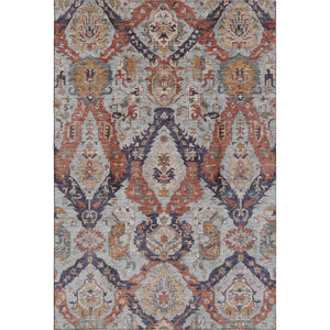 HomeRoots 5' X 8' Blue Copper Ikat Area Rug – Stylish, Washable, UV Protected, Durable for High-Traffic Areas 708165