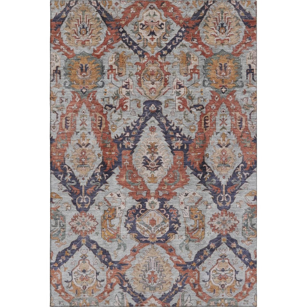 HomeRoots 5' X 8' Blue Copper Ikat Area Rug – Stylish, Washable, UV Protected, Durable for High-Traffic Areas 708165