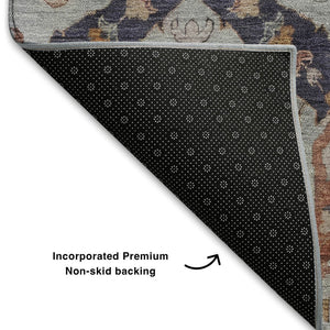 HomeRoots 5' X 8' Blue Copper Ikat Area Rug – Stylish, Washable, UV Protected, Durable for High-Traffic Areas 708165