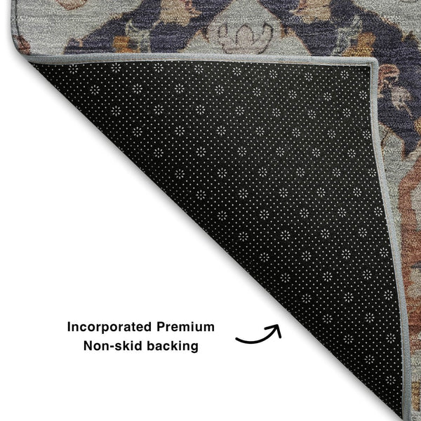 HomeRoots 5' X 8' Blue Copper Ikat Area Rug – Stylish, Washable, UV Protected, Durable for High-Traffic Areas 708165