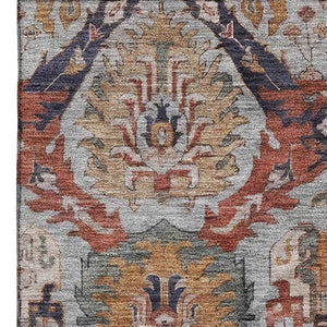 HomeRoots 5' X 8' Blue Copper Ikat Area Rug – Stylish, Washable, UV Protected, Durable for High-Traffic Areas 708165
