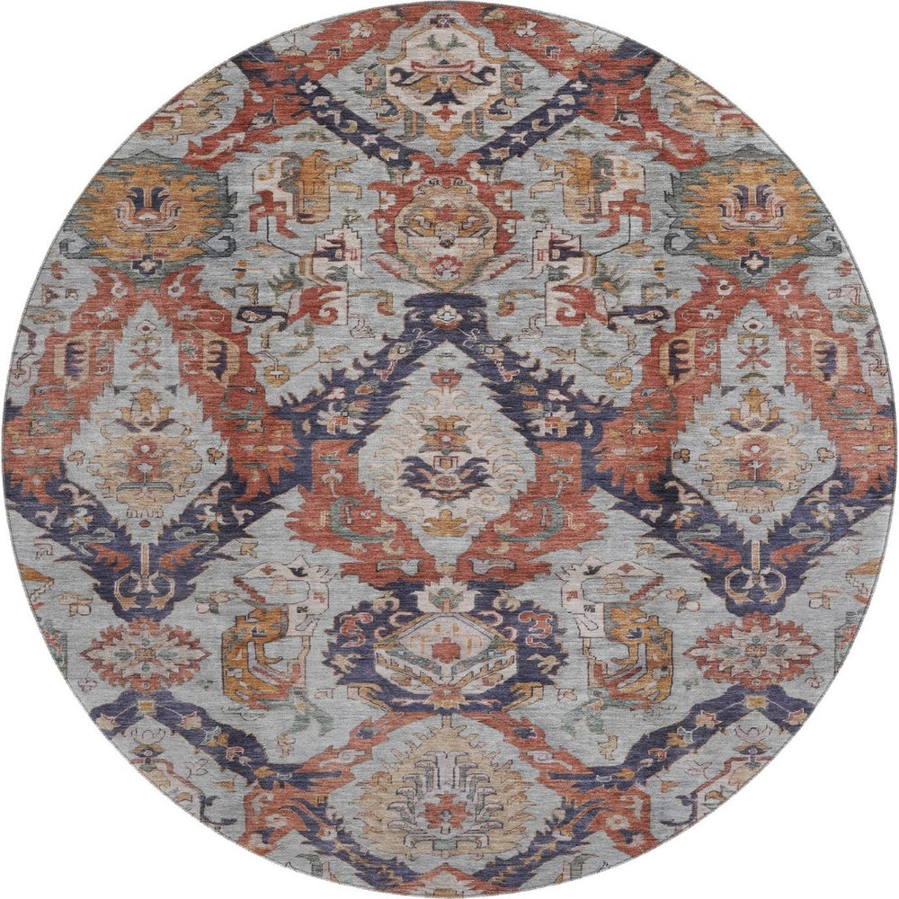 HomeRoots 8' X 10' Washable Ikat Area Rug in Blue Copper & Beige - UV Protected, Pet-Friendly, Durable Design 708167