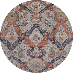 HomeRoots 8' X 10' Washable Ikat Area Rug in Blue Copper & Beige - UV Protected, Pet-Friendly, Durable Design 708167