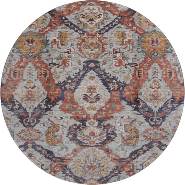 HomeRoots 8' X 10' Washable Ikat Area Rug in Blue Copper & Beige - UV Protected, Pet-Friendly, Durable Design 708167