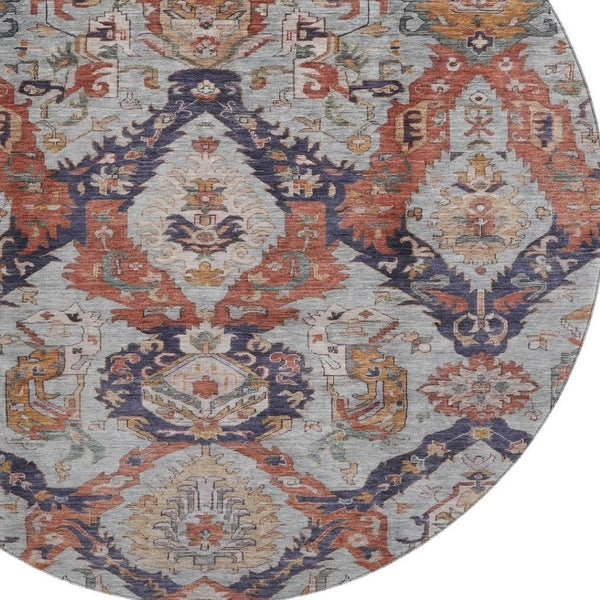 HomeRoots 8' X 10' Washable Ikat Area Rug in Blue Copper & Beige - UV Protected, Pet-Friendly, Durable Design 708167