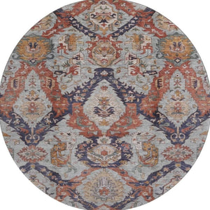HomeRoots 8' X 10' Washable Ikat Area Rug in Blue Copper & Beige - UV Protected, Pet-Friendly, Durable Design 708167