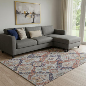 HomeRoots 9' X 12' Blue Copper Ikat Area Rug - Washable, Stain-Resistant & UV Protected for Busy Homes 708168