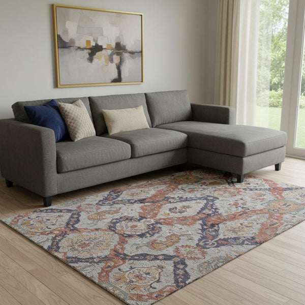 HomeRoots 9' X 12' Blue Copper Ikat Area Rug - Washable, Stain-Resistant & UV Protected for Busy Homes 708168