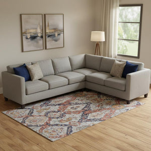 HomeRoots 10' X 14' Ikat Area Rug in Blue, Copper & Beige - Stain-Resistant, UV Protected, Durable & Stylish 708169