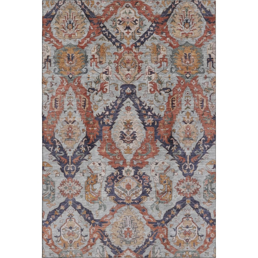 HomeRoots 10' X 14' Ikat Area Rug in Blue, Copper & Beige - Stain-Resistant, UV Protected, Durable & Stylish 708169