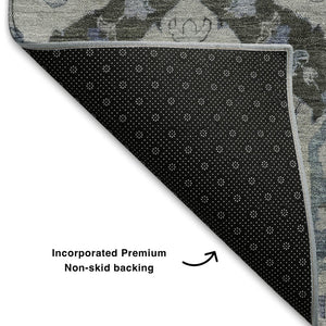 HomeRoots 5' X 8' Gray and Blue Ikat Area Rug - Washable, UV-Protected, Stain-Resistant for Busy Homes 708171