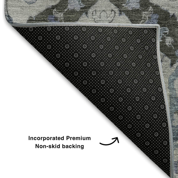 HomeRoots 5' X 8' Gray and Blue Ikat Area Rug - Washable, UV-Protected, Stain-Resistant for Busy Homes 708171
