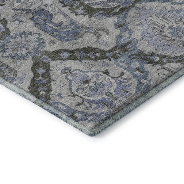 HomeRoots 5' X 8' Gray and Blue Ikat Area Rug - Washable, UV-Protected, Stain-Resistant for Busy Homes 708171