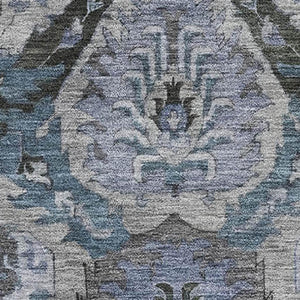 HomeRoots 5' X 8' Gray and Blue Ikat Area Rug - Washable, UV-Protected, Stain-Resistant for Busy Homes 708171