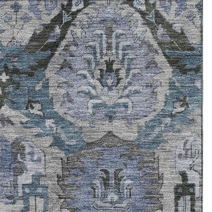 HomeRoots 5' X 8' Gray and Blue Ikat Area Rug - Washable, UV-Protected, Stain-Resistant for Busy Homes 708171