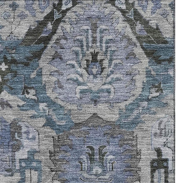 HomeRoots 5' X 8' Gray and Blue Ikat Area Rug - Washable, UV-Protected, Stain-Resistant for Busy Homes 708171
