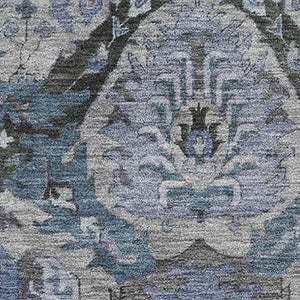 HomeRoots 8' Stylish Gray and Blue Ikat Washable Round Rug with UV Protection - Durable, Stain-Resistant Design! 708172