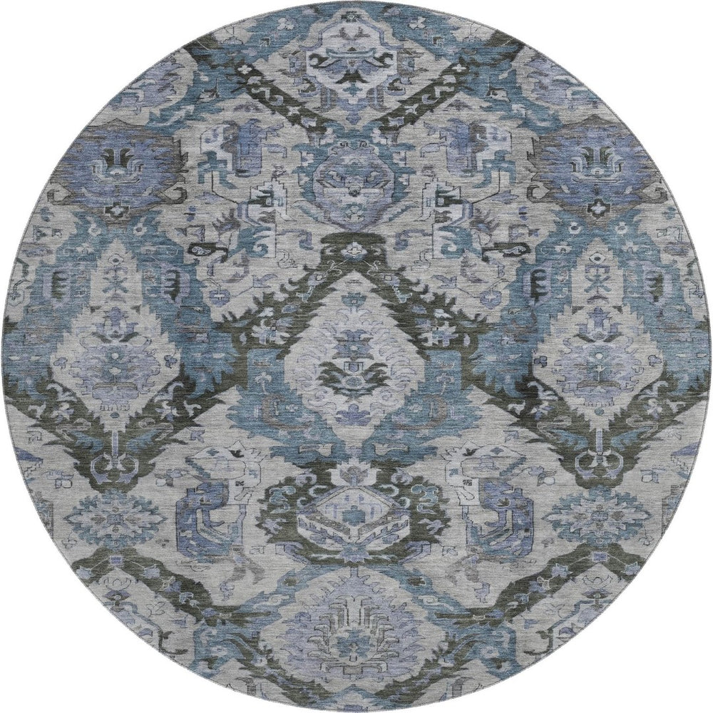 HomeRoots 8' X 10' Gray and Blue Ikat Area Rug - Washable, UV Protected, Durable for High-Traffic Homes 708173