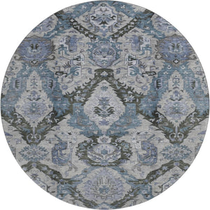 HomeRoots 8' X 10' Gray and Blue Ikat Area Rug - Washable, UV Protected, Durable for High-Traffic Homes 708173
