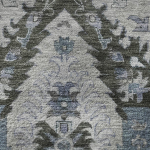 HomeRoots 8' X 10' Gray and Blue Ikat Area Rug - Washable, UV Protected, Durable for High-Traffic Homes 708173