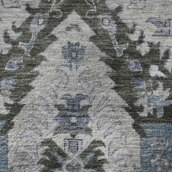 HomeRoots 8' X 10' Gray and Blue Ikat Area Rug - Washable, UV Protected, Durable for High-Traffic Homes 708173
