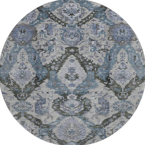 HomeRoots 8' X 10' Gray and Blue Ikat Area Rug - Washable, UV Protected, Durable for High-Traffic Homes 708173