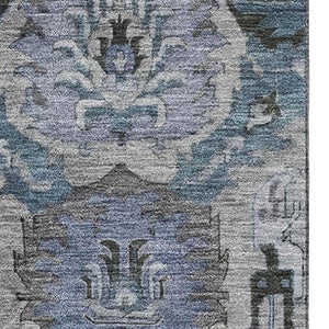 HomeRoots 9' X 12' Stylish Gray and Blue Ikat Washable Area Rug with UV Protection for Modern Spaces 708174