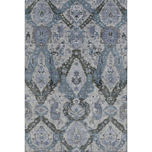 HomeRoots 9' X 12' Stylish Gray and Blue Ikat Washable Area Rug with UV Protection for Modern Spaces 708174