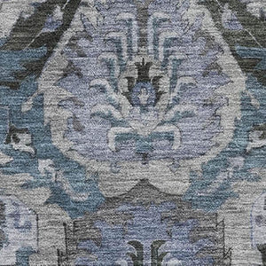 HomeRoots 10' X 14' Ikat Washable Area Rug - Gray & Blue, UV Protected, Stain-Resistant, Durable for High-Traffic Areas 708175
