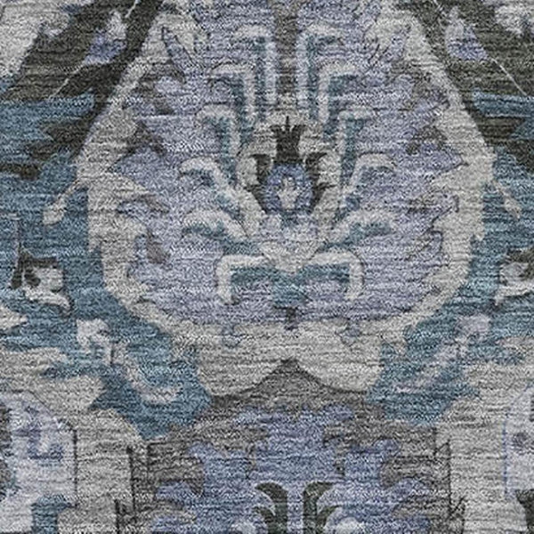 HomeRoots 10' X 14' Ikat Washable Area Rug - Gray & Blue, UV Protected, Stain-Resistant, Durable for High-Traffic Areas 708175