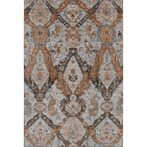 HomeRoots 5' X 8' Washable Ikat Area Rug in Rust, Charcoal & Beige - UV Protection, Stain-Resistant, Modern Design 708177