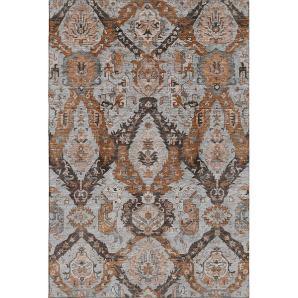 HomeRoots 5' X 8' Washable Ikat Area Rug in Rust, Charcoal & Beige - UV Protection, Stain-Resistant, Modern Design 708177