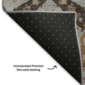 HomeRoots 5' X 8' Washable Ikat Area Rug in Rust, Charcoal & Beige - UV Protection, Stain-Resistant, Modern Design 708177