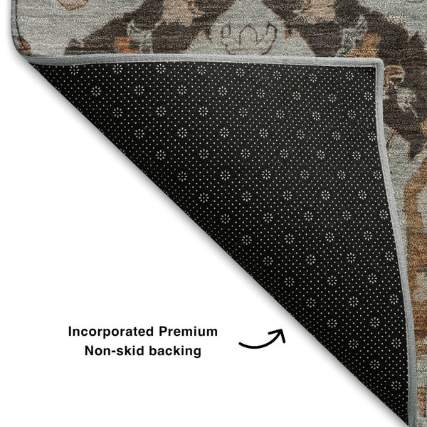 HomeRoots 5' X 8' Washable Ikat Area Rug in Rust, Charcoal & Beige - UV Protection, Stain-Resistant, Modern Design 708177