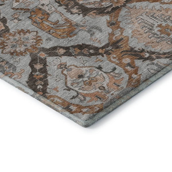 HomeRoots 5' X 8' Washable Ikat Area Rug in Rust, Charcoal & Beige - UV Protection, Stain-Resistant, Modern Design 708177