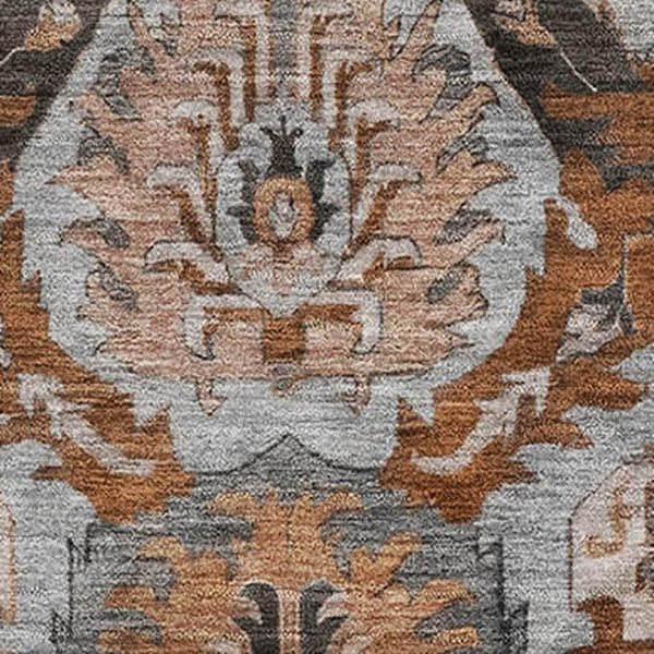 HomeRoots 5' X 8' Washable Ikat Area Rug in Rust, Charcoal & Beige - UV Protection, Stain-Resistant, Modern Design 708177
