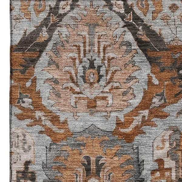 HomeRoots 5' X 8' Washable Ikat Area Rug in Rust, Charcoal & Beige - UV Protection, Stain-Resistant, Modern Design 708177