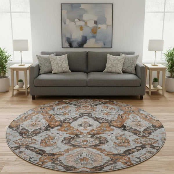 HomeRoots 8' X 10' Ikat Washable Area Rug in Rust, Charcoal & Beige – Durable, UV Protected & Stylish Design 708179