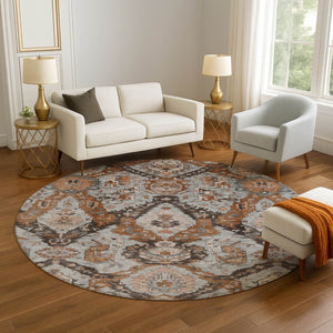 HomeRoots 8' X 10' Ikat Washable Area Rug in Rust, Charcoal & Beige – Durable, UV Protected & Stylish Design 708179