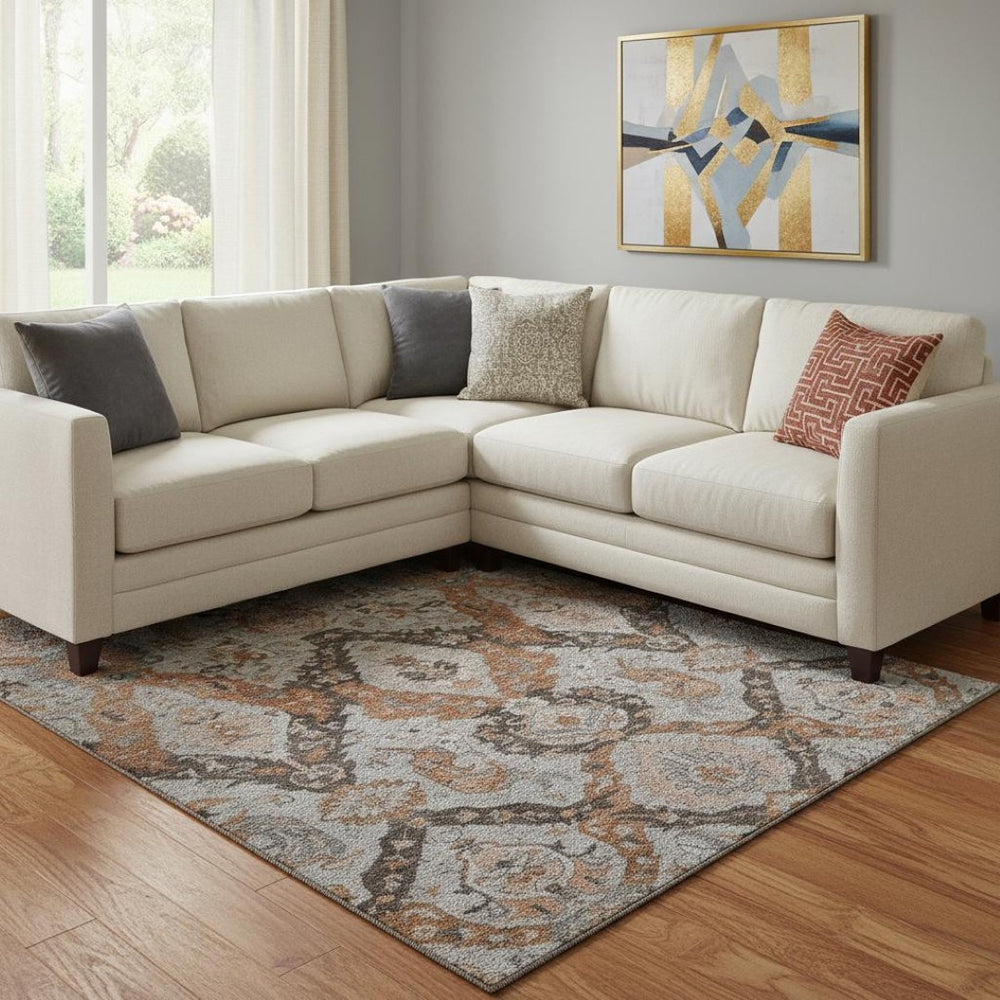 HomeRoots 9' X 12' Ikat Area Rug in Rust, Charcoal & Beige - Washable, UV Protected & Perfect for Busy Homes 708180