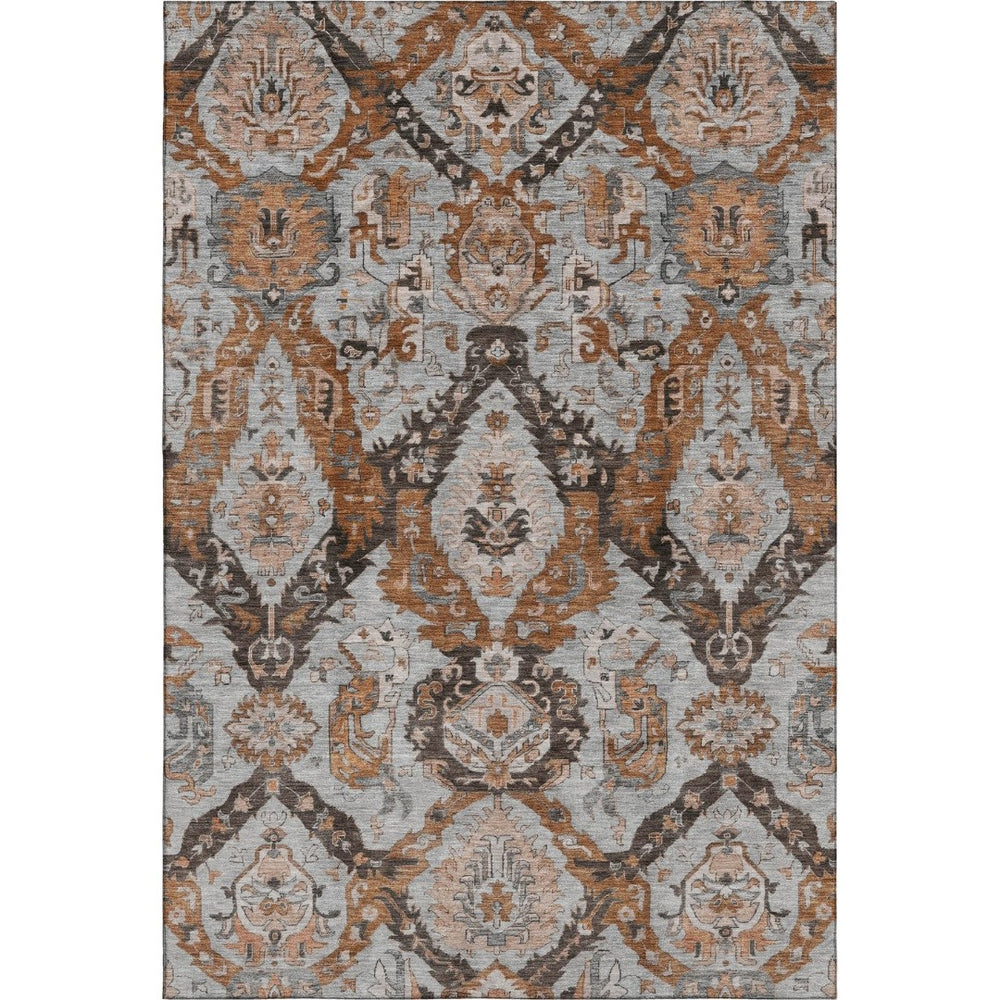 HomeRoots 9' X 12' Ikat Area Rug in Rust, Charcoal & Beige - Washable, UV Protected & Perfect for Busy Homes 708180