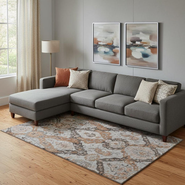 HomeRoots 10' X 14' Washable Ikat Area Rug in Rust, Charcoal, and Beige – UV Protected, Durable & Stylish Design 708181