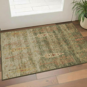 HomeRoots 5' X 8' Washable Artichoke Green & Rust Floral Area Rug with UV Protection for Kids & Pets 708183