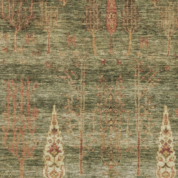 HomeRoots 5' X 8' Washable Artichoke Green & Rust Floral Area Rug with UV Protection for Kids & Pets 708183