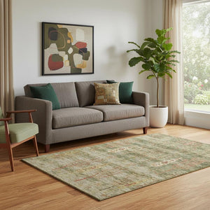 HomeRoots 8' Artichoke Green & Rust Floral Washable Round Rug - Durable, UV-Protected, Perfect for Homes! 708184