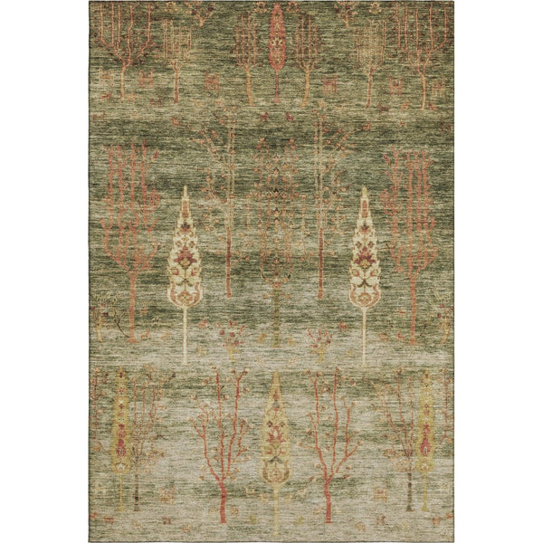 HomeRoots 8' Artichoke Green & Rust Floral Washable Round Rug - Durable, UV-Protected, Perfect for Homes! 708184