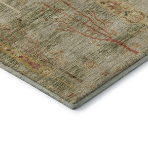 HomeRoots 8' Artichoke Green & Rust Floral Washable Round Rug - Durable, UV-Protected, Perfect for Homes! 708184