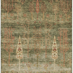 HomeRoots 8' Artichoke Green & Rust Floral Washable Round Rug - Durable, UV-Protected, Perfect for Homes! 708184
