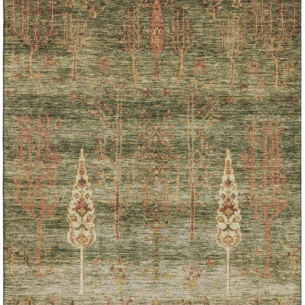 HomeRoots 8' Artichoke Green & Rust Floral Washable Round Rug - Durable, UV-Protected, Perfect for Homes! 708184