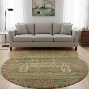 HomeRoots 8' X 10' Artichoke Green & Rust Floral Area Rug - Washable, Stain-Resistant, UV Protected, Non-Slip! 708185